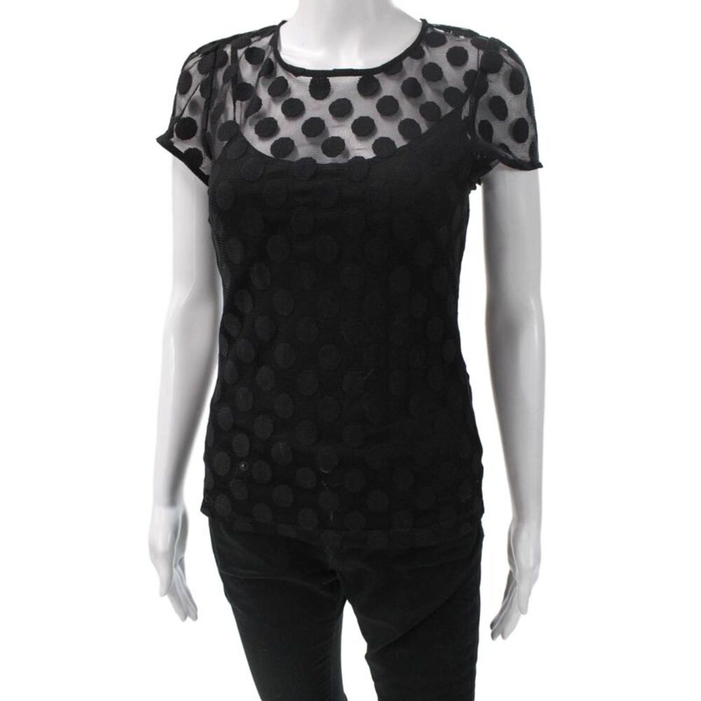 Black Saks Fifth Avenue Womens Short Sleeve Polka Dot Blouse Size 4